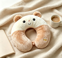 Oreiller de voyage en mousse à mémoire de forme en forme de U, motif canard de dessin animé mignon, en peluche douce, portable pour la sieste au bureau, en avion ou en voiture