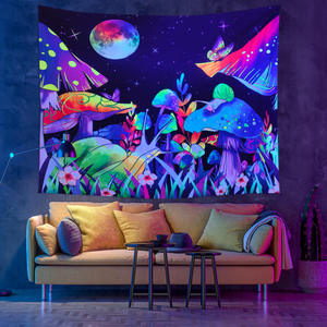 Tapisserie fluorescente champignon lumineux Halloween <span class=keywords><strong>psychédélique</strong></span> <span class=keywords><strong>UV</strong></span> BlackLight Skull tapisserie <span class=keywords><strong>tenture</strong></span> murale pour salon - Product Image 3
