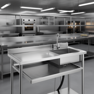 Évier de cuisine professionnel en acier inoxydable 47x19,7 po, cuve simple avec égouttoir gauche et robinet, pour garage ou établi - Product Image 2