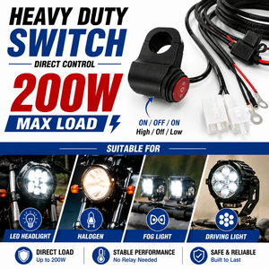 200W Motorcycle Headlight <b>Harness</b> with High Low Beam Switch Waterproof Plug Play 12V Universal Fit for Harley Davidson - Product Image 3