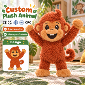 Peluche Personalizzato a Forma <span class=keywords><strong>di</strong></span> <span class=keywords><strong>Scimmia</strong></span> con Pelliccia Ricciuta, Braccia Sollevate, Coda Arricciata, Sorriso Ricamato e Servizio <span class=keywords><strong>di</strong></span> Personalizzazione della Forma - Product Image 1