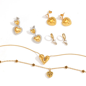 Conjunto de Joyería de Acero Inoxidable con Colgante de Corazón, Aretes y Collar, Color Oro y Plata, con Incrustaciones de Diamantes, para Uso Diario de Mujeres - Product Image 2