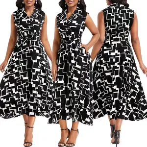 2024 women's new sexy fashion digital printing sleeveless midi dress mature ladies evening party elegant fancy casual dresses