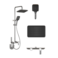 Ensemble de douche mural en aluminium de haute qualité à 4 fonctions avec commande par bouton, douchette à main et pistolet de pulvérisation pour appartement