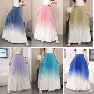 Cross-border Trade Vintage Gradient <b>Women's</b> High Waist Slimming Drop Pleated Elegant Long A-line Skirt Anti-Wrinkle - Product Image 3