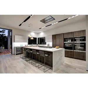 Modern design vertical wood grain black walnut laminated finish kitchen cabinets with custom color