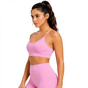 Premium High Quality Ladies Pink 7-Piece Yoga Outfit Cross Back Sports Bra Mid Waist Biker Shorts V-<b>neck</b> Breathable - Product Image 3