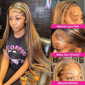 Livraison Gratuite Perruques Lace Front 13x4 <span class=keywords><strong>Cheveux</strong></span> Humains Mèches P4/27 Ombré Blond Lisses Perruque Sans Colle Lace Frontale HD 13x6 <span class=keywords><strong>Cheveux</strong></span> Humains - Product Image 3