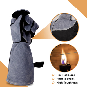 Gants en cuir noirs résistants à la chaleur extrême de 16 pouces pour barbecue, feu de cheminée, camping et extérieur, en aluminium - Product Image 3