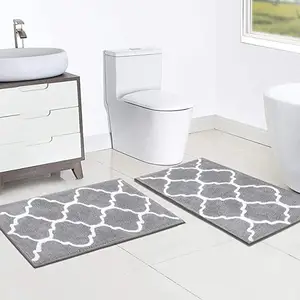 Tapis de bain à poils longs antidérapants, 3 pièces, usine, de luxe en Microfibre, doux, lavable, ensemble de salle de bains