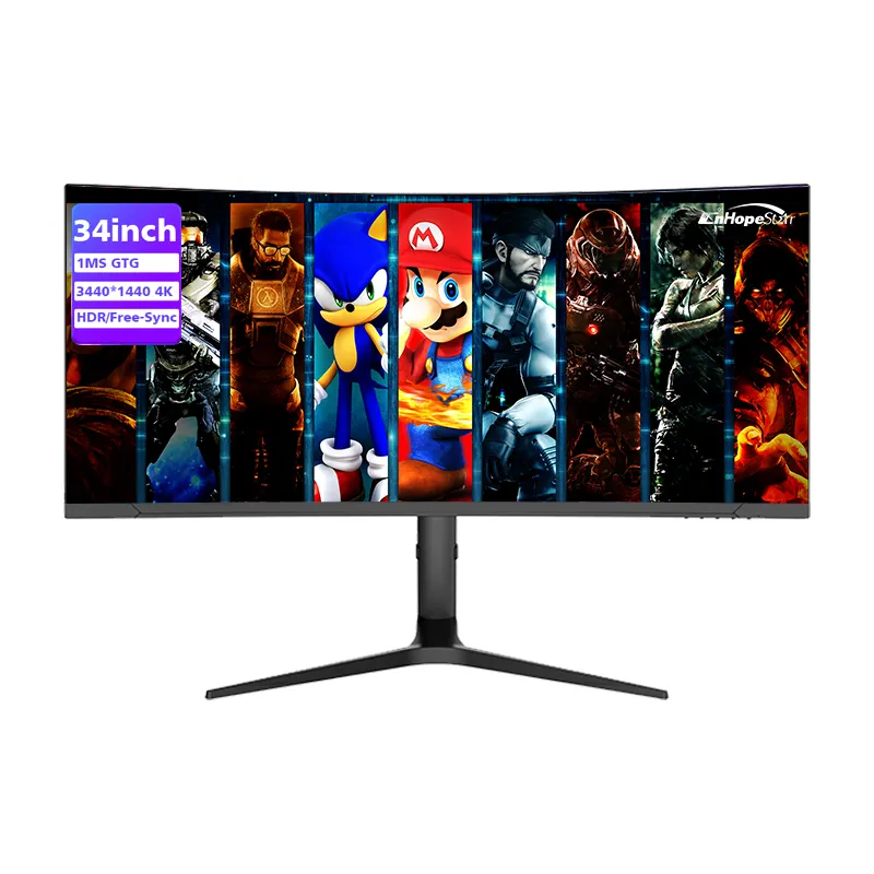 Penjualan Laris Monitor Game Melengkung 34 Inci 4K VA 100HZ 165HZ Monitor Pc Gaming