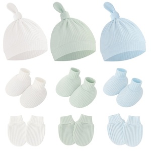 Ensemble de 3 pièces MIO pour nouveau-né : bonnet, chaussettes et moufles en coton doux, bonnet pour bébé, chaussettes antidérapantes, gants de couleur unie pour garçons et filles - Product Image 3