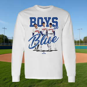 Camiseta de Manga Larga para Niños, Diseño de Jugadores de Béisbol en Azul, Blanca, Mlboht3001w - Product Image 3