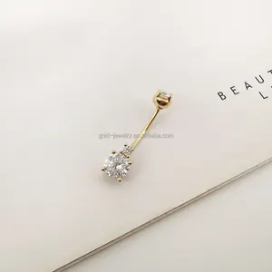 14K Real Yellow Gold Jewelry Body Jewelry AU585 Zircon Stone Navel Ring Cute Design Lower Price