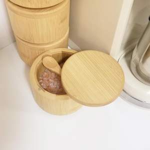 회전식 뚜껑과 내장 스푼이 있는 대나무 소금통, 주방 양념 보관함, 바다 소금 보관용, 12온스 대용량 - Product Image 6