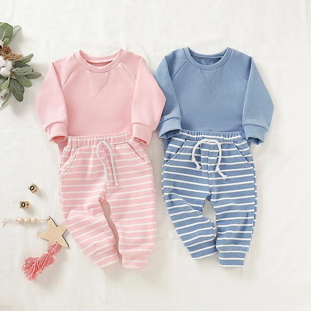 Ensemble 2 pièces de sweat-shirt pour bébé fille et garçon, haut pour nouveau-né, pantalon rayé, pyjama, tenue d'hiver