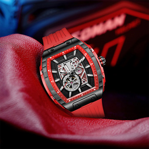 PINDU High Quality <b>Silver</b>-Black Color-Blocking Tonneau-Shaped Hollow <b>Men's</b> Automatic Mechanical <b>Watch</b> 3D Dial Water Resistant - Product Image 6