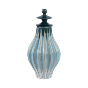 Vaso Decorativo in Ceramica con Coperchio, Blu Smaltato, Scultoreo, per Arredamento Casa, Contenitore per Soggiorno, Camera da Letto, Centrotavola - Product Image 4
