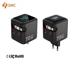 70W TFT Display Retractable Gan Charger <strong>Adapter</strong> <strong>USB</strong> Type <strong>C</strong> PD3.0 2C1A US Foldable EU AU UK <strong>Plug</strong> TFT Display Wall Fast Charger - Product Image 1