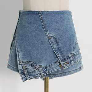 Женская джинсовая короткая юбка с асимметричной юбкой
