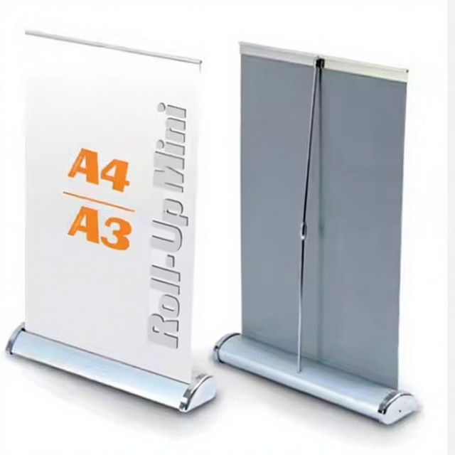 MINGYUE MY-R3 Mini Portable Aluminum Rollup Tabletop Banner Stand-Lightweight Commercial Use Advertising Display