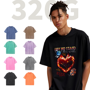 Shengshi Team's Tee Pigment Wash Regular O-cuello 320g Algodón de secado rápido Retro Gym con logotipo personalizado Compra de camiseta a granel para adultos - Product Image 1