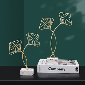 Support de plante en métal de décoration nordique, base de terrazzo électrique plaquée or, feuilles métalliques artificielles, petits ressorts à feuilles - Product Image 2