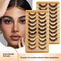 Faux cils en bande volume russe, 10 paires, 3D spectaculaires, en vison synthétique, épaisses en grappe, boîte multi-paires, logo personnalisé, vente en gros