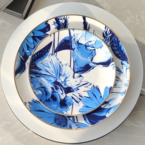 Service de vaisselle en porcelaine fine écologique personnalisé, motif floral bleu et blanc, pour les fêtes, les restaurants, avec logo - Product Image 5