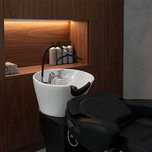 Fauteuil <span class=keywords><strong>de</strong></span> salon <span class=keywords><strong>de</strong></span> coiffure professionnel avec bac à shampoing intégré, base en bois, portable, pour mobilier <span class=keywords><strong>de</strong></span> salon <span class=keywords><strong>de</strong></span> beauté - Product Image 2