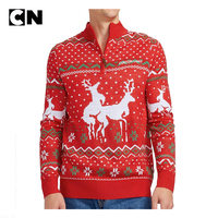 Pullover-Fabrik Maßgefertigter Großhandel Herren Lustiger Roter Acryl Viertelreißverschluss Gestrickter Pullover Hässlicher Weihnachtspullover für Erwachsene