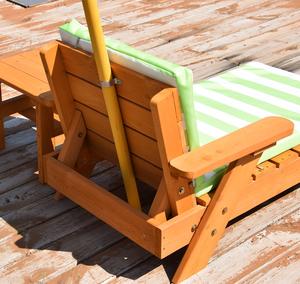 Sunny Sprout Kids' <b>Outdoor</b> <b>Lounger</b> with Matching Striped Umbrella children's Patio Chaise Lounge single <b>chair</b> and side table - Product Image 3