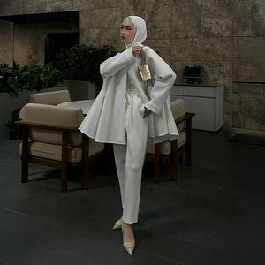 Two-Piece <b>Lace</b> <b>White</b> Abaya Set Breathable ODM Modest Fashion for Women Suitable Daily Commuting Dating Autumn/Winter Ramadan - Product Image 1