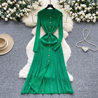 Robes d'été, robe maxi en tissu tissé uni à col de poupée, à simple boutonnage, taille empire, vintage, moulante, style socialite française