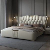 Luxuriöses Schlafzimmermöbel Bett Lederbett Hotelbettgestell Modernes King-Queen-Size-Bett mit Lederpolsterung