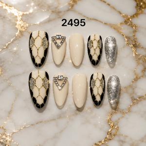 Uñas Postizas de Lujo con Diseño de Almendras, Cadena de Diamantes de Imitación 3D, Brillo, Cobertura Completa para Uñas de los Dedos - Product Image 5