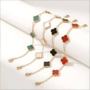 Pulsera de Cadena de Acero Inoxidable con Baño de Oro 18K, Resistente al Agua, con Dije de Flor, Joyería de Diseño de Lujo, Unisex, para Regalo - Product Image 1