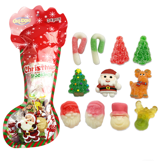 183g Custom Gift Packing Christmas Santa Boot Bags Filled with Mix Assorted Fruit Flavored Gummies Marshmallow and Hard Candy