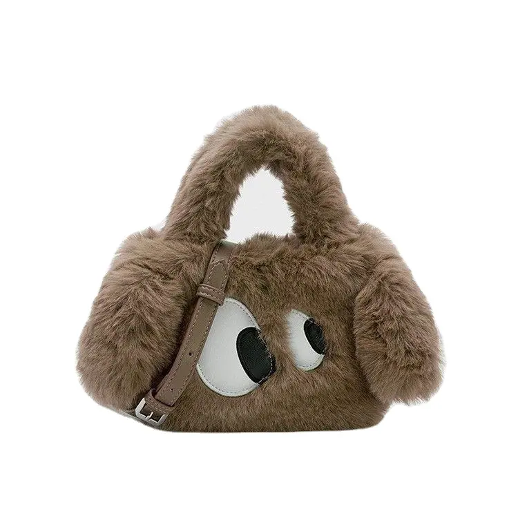 Winter Nieuwe Pluizige Tas Vrouw Getij Schattige Cartoon Puppy Pluche Handfactuur Van Vrachtschoudertas Kleine Vierkante Tas