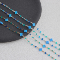 Chaîne plate en or 14 carats plaqué or/argent S925, émaillée bleue/verte, avec opale trèfle bleue pour la création de bijoux permanents DIY
