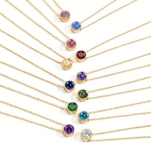 Collier personnalisé ZYO avec pierre de naissance en CZ brillante et colorée, chaîne à maillons ronds en acier inoxydable, collier avec pierre de naissance en acier inoxydable - Product Image 2