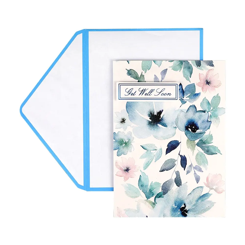 Impression personnalisée Paillettes Fleur Fait Main Rétablis-toi Vite Cartes de Condoléances avec Enveloppes