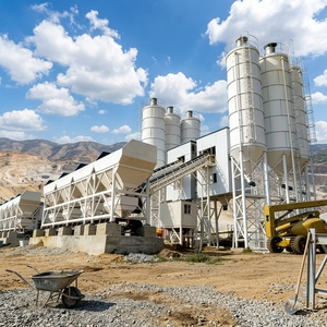Centrale à béton pour travaux d'ingénierie civile 100m³/h avec contrôle PLC, silos de stockage de <span class=keywords><strong>ciment</strong></span> et d'additifs électriques 200KW - Product Image 1