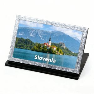 Cadeau de voyage créatif, décoration d'intérieur, souvenir du lac Bled, aimants de réfrigérateur en métal 3D personnalisés avec feuille d'argent, monument slovène - Product Image 1