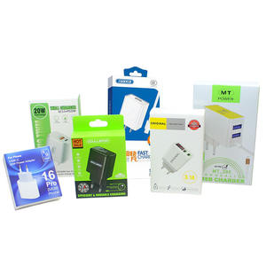 Boîte en carton pliable personnalisée pour l'emballage de chargeurs de téléphone, câbles de données et écouteurs, avec laminage mat et crochet de suspension - Product Image 1