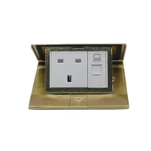 Gold Copper Brass Adjustable British Standard Pop Up Floor Socket Electrical Power Outlet Receptacle