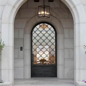 Portes françaises de style europé<span class=keywords><strong>en</strong></span> <span class=keywords><strong>avec</strong></span> ferronnerie ornementale Isolation phonique Verre <span class=keywords><strong>Bois</strong></span> Acier Extérieur <span class=keywords><strong>Porte</strong></span> de jardin battante pour hôtels - Product Image 1