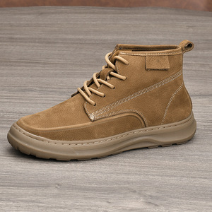 Martin Boot Men Ankle Height <b>Round</b> <b>Toe</b> Genuine Leather Soft Sole Flat <b>Heel</b> Solid Color Mid-Calf Boots Autumn Winter Style - Product Image 3