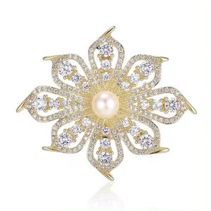เครื่องประดับแฟชั่นคุณภาพสูงวินเทจเข็มกลัดทองออสเตรียคริสตัลเลียนแบบมุกเข็มกลัดดอกไม้อุปกรณ์จัดงานแต่งงาน - Product Image 1