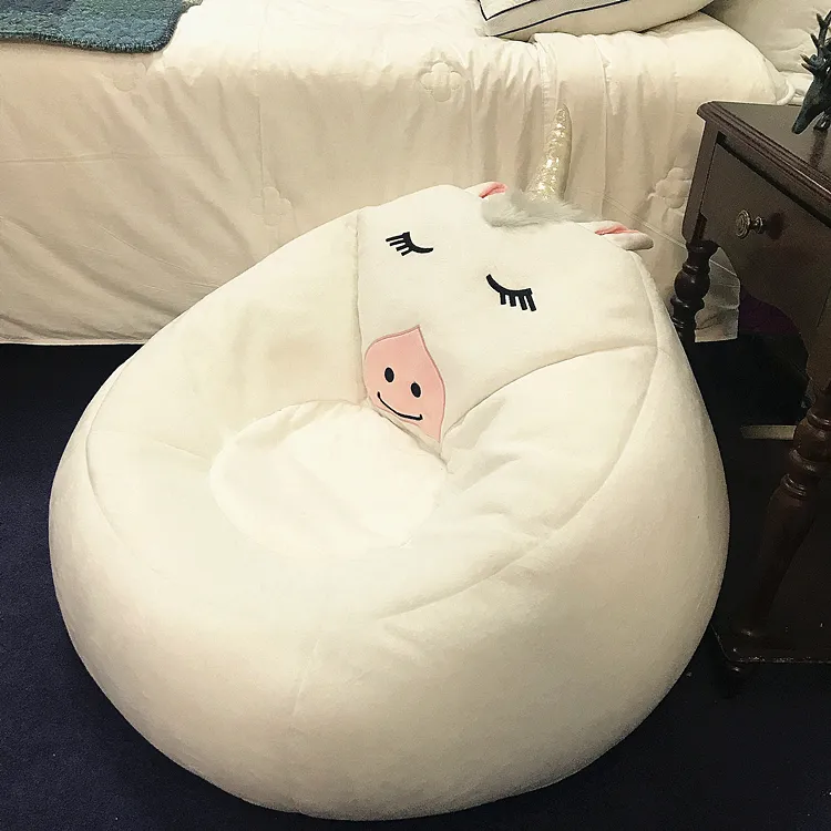 Cute children's animal premium cotton Pure White Unicorn PV Plush Beanbag Chair Kids Bean Bag Chair bean bag baby